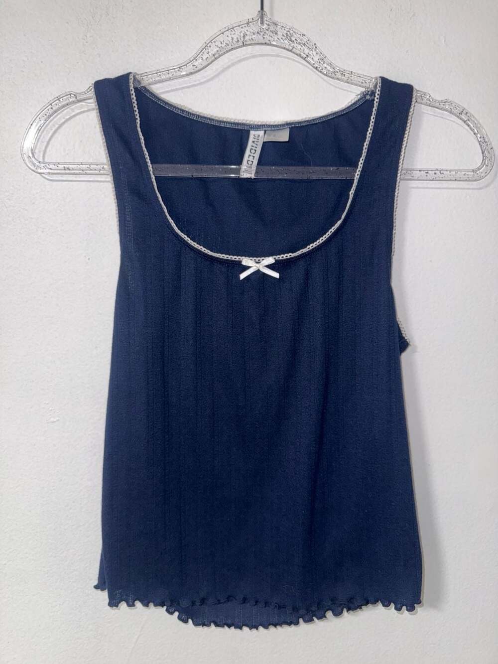 Divided by H&M Blue Tank Top with Bow Detail and Lace Trim Size M